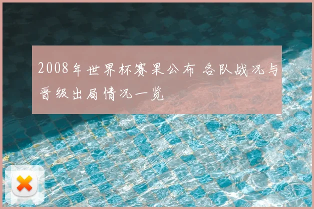 2008年世界杯赛果公布 各队战况与晋级出局情况一览